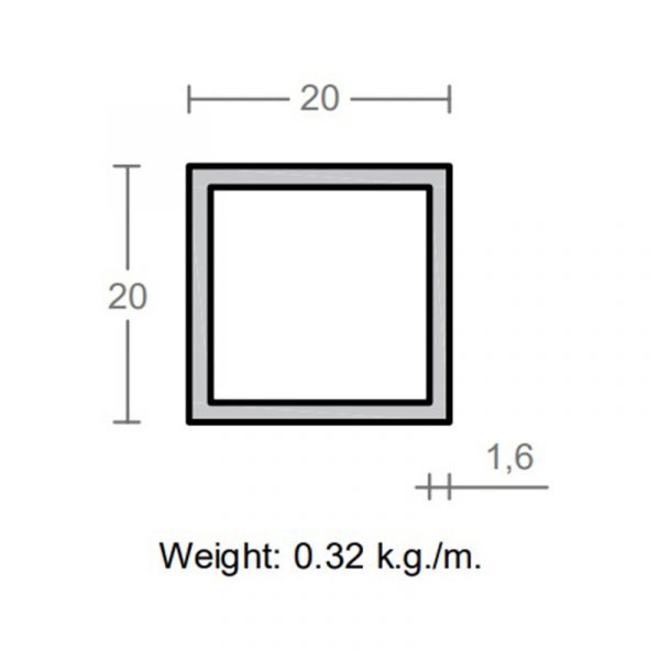 پروفیل قوطی آلومینیوم 1.6×20×20