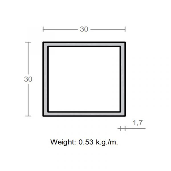 پروفیل قوطی آلومینیوم 1.7×30×30