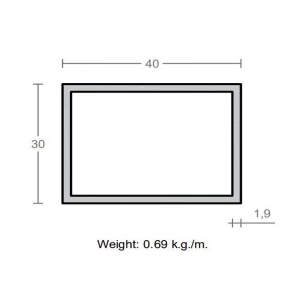 پروفیل قوطی آلومینیوم 1.9×30×40