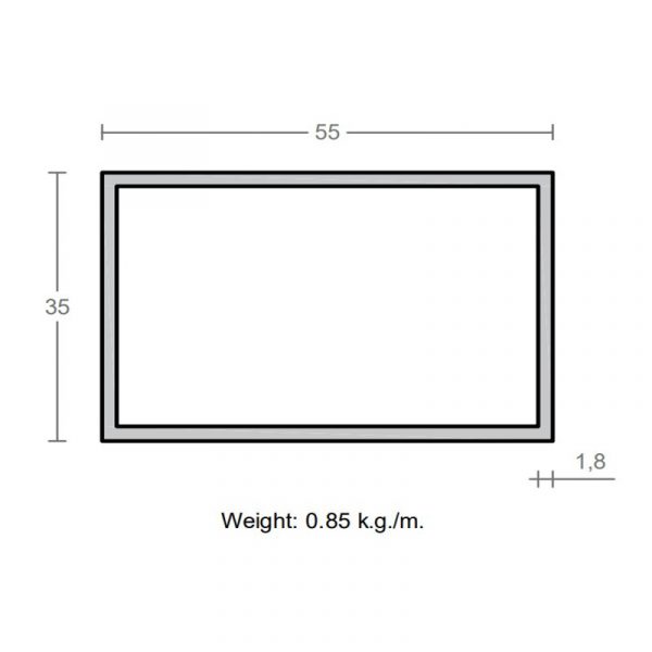 پروفیل قوطی آلومینیوم 1.8×35×55