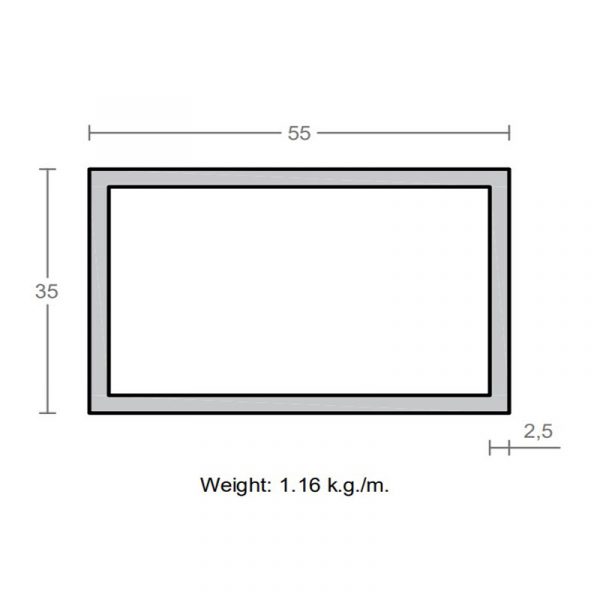 پروفیل قوطی آلومینیوم 2.5×35×55