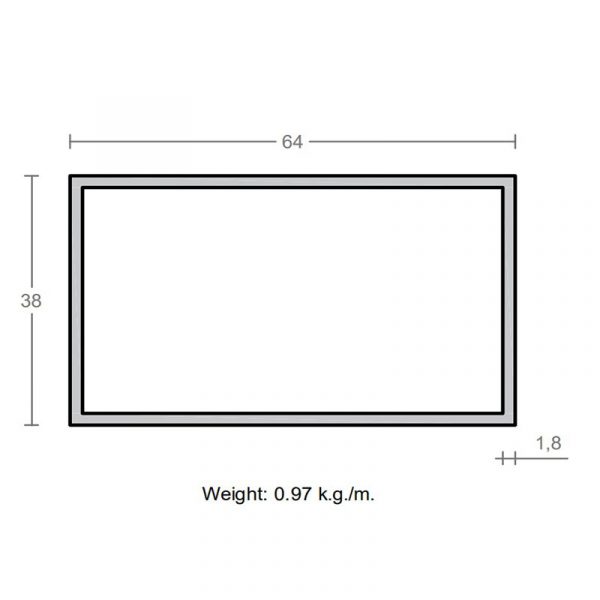 پروفیل قوطی آلومینویم 1.8×38×64