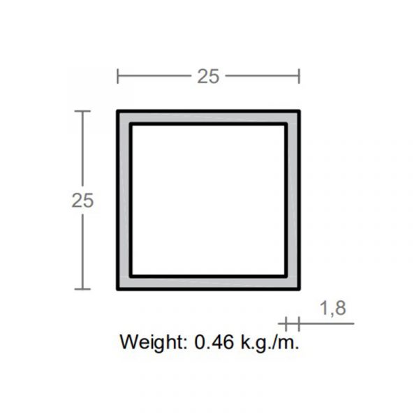 پروفیل قوطی آلومینیوم 1.8×25×25