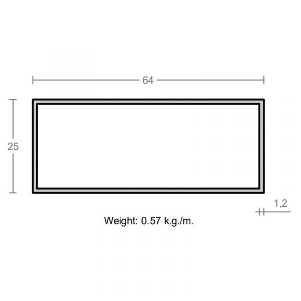 پروفیل قوطی آلومینیوم 1.2×25×64