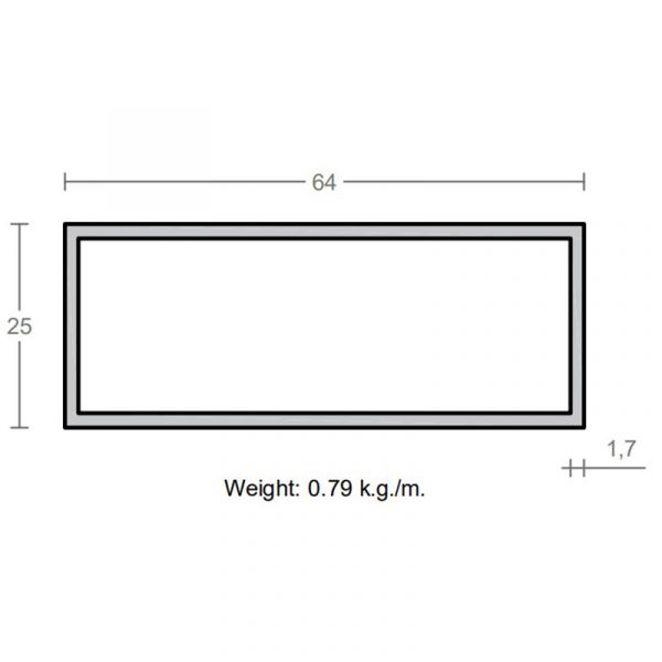 پروفیل قوطی آلومینیوم 1.7×25×64