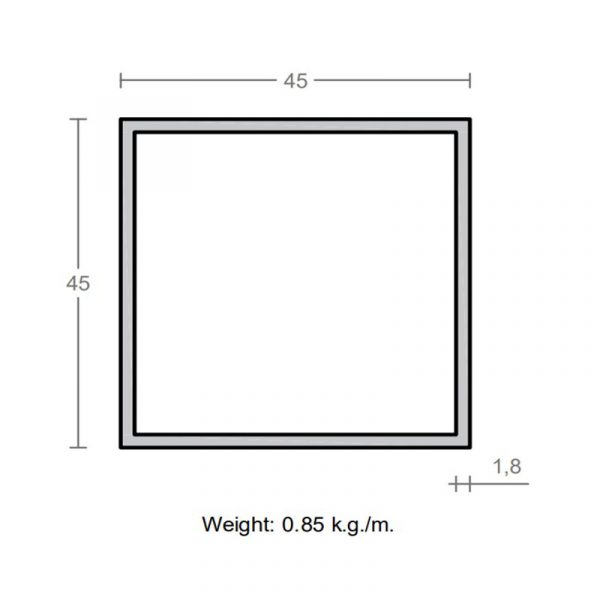 پروفیل قوطی آلومینیوم 1.8×45×45