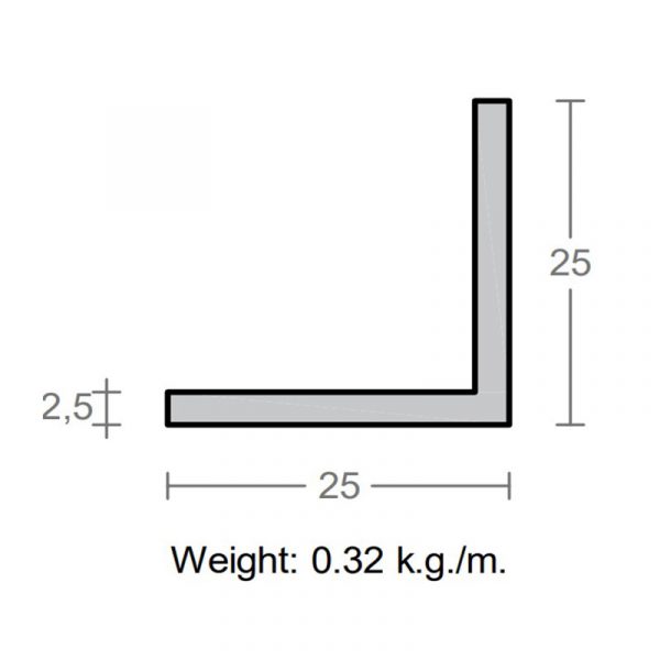 پروفیل نبشی آلومینیوم 2.5×25×25