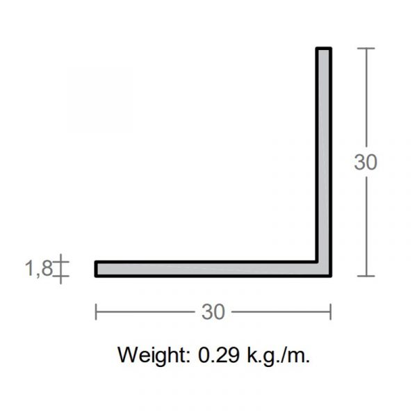 پروفیل نبشی آلومینیوم 1.8×30×30
