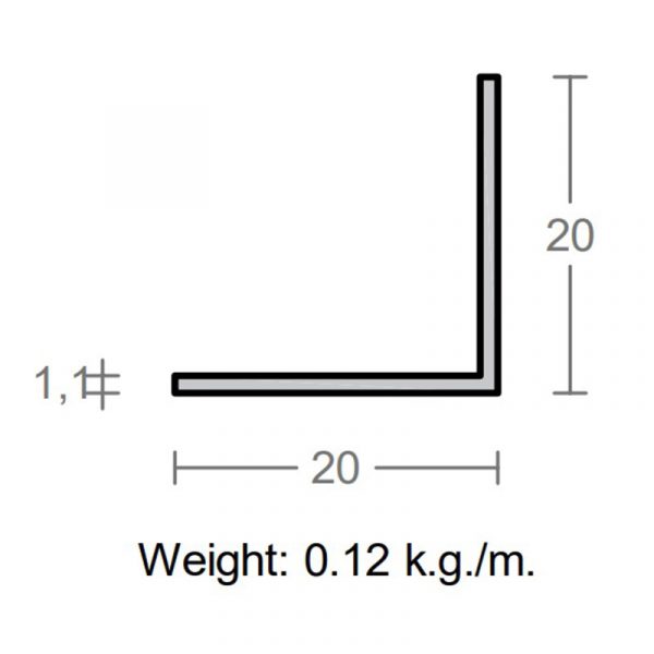 پروفیل نبشی آلومینیوم 1.1×20×20