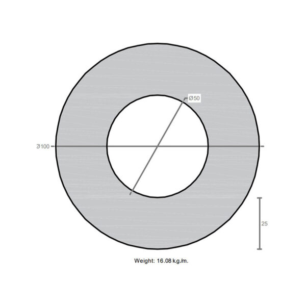 لوله به قطر خارجی 100mm و ضخامت 25mm