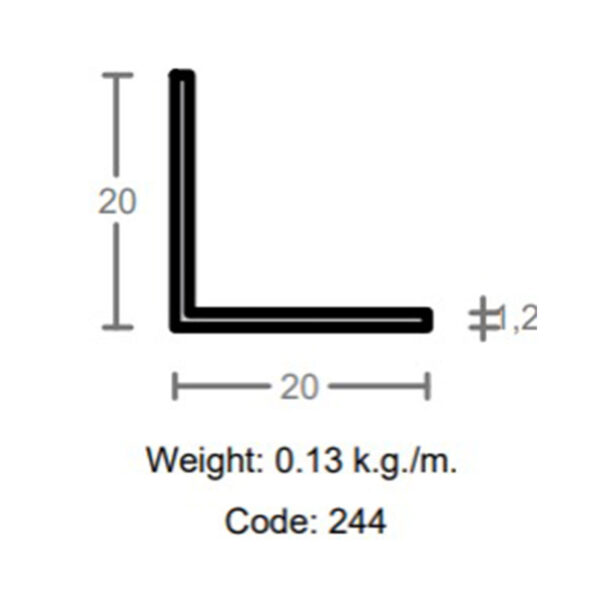 پروفیل نبشی آلومینیوم 1.2×20×20