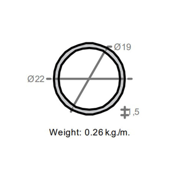 لوله به قطر خارجی 22mm و ضخامت 1.5mm