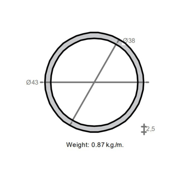 لوله به قطر خارجی 43mm و ضخامت 2.5mm