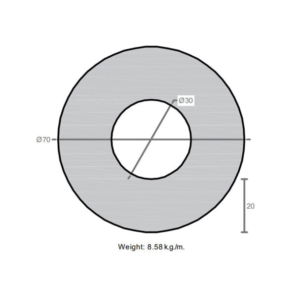 لوله به قطر خارجی 70mm و ضخامت 20mm